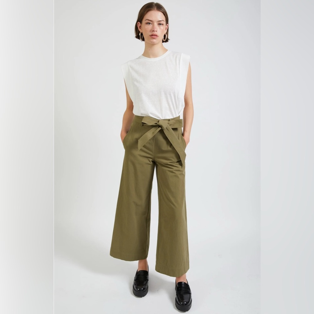 En Saison Khaki Wide-Leg Tie-Waist Pants, size XS